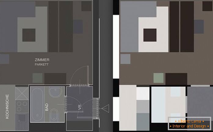 The layout of a small studio apartment