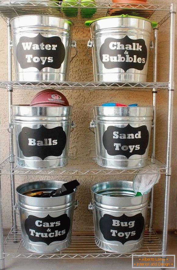 Practical buckets for storing garage utensils