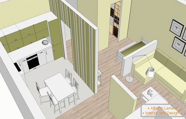 Layout of an apartment with functional areas