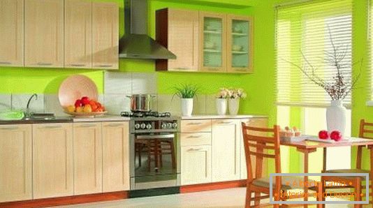 Kitchen design in bright green color
