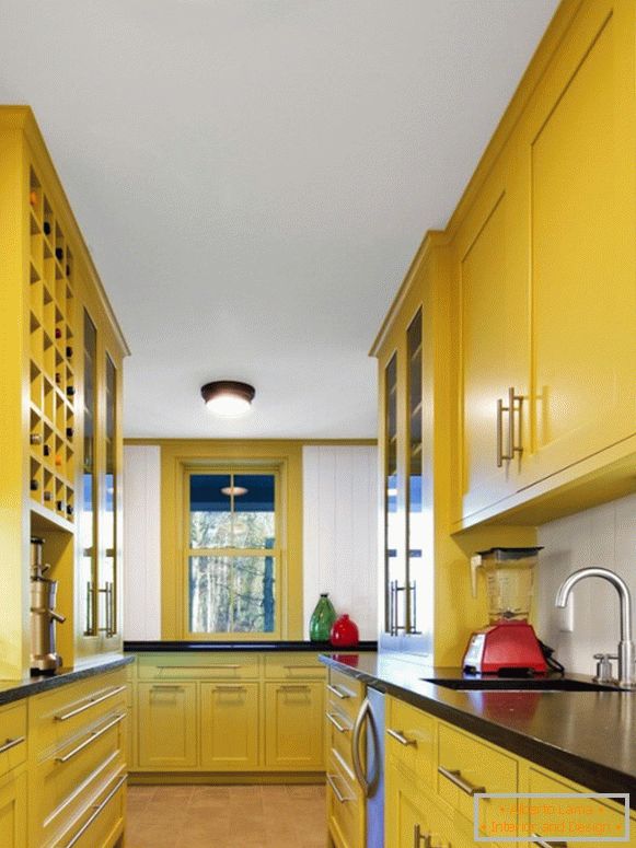 Kitchen with bright yellow furniture