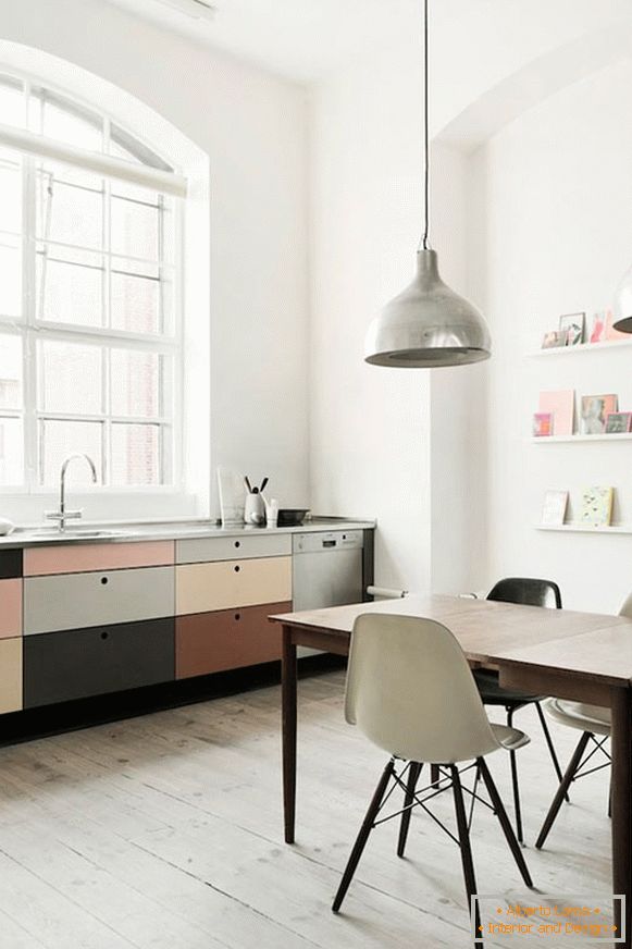 Small kitchen-office in pastel colors