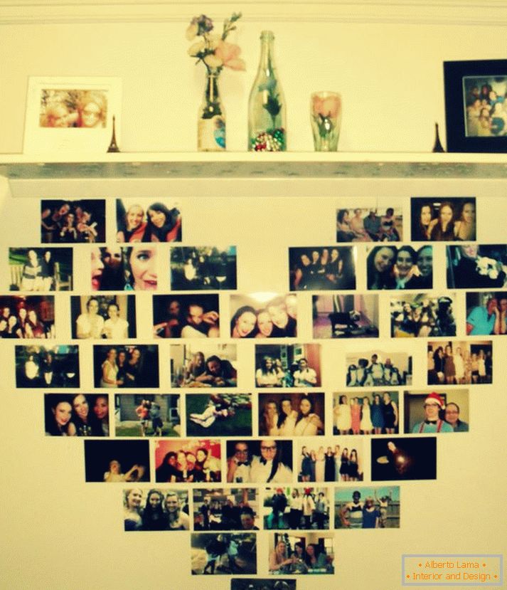 Wall of photos in the shape of heart