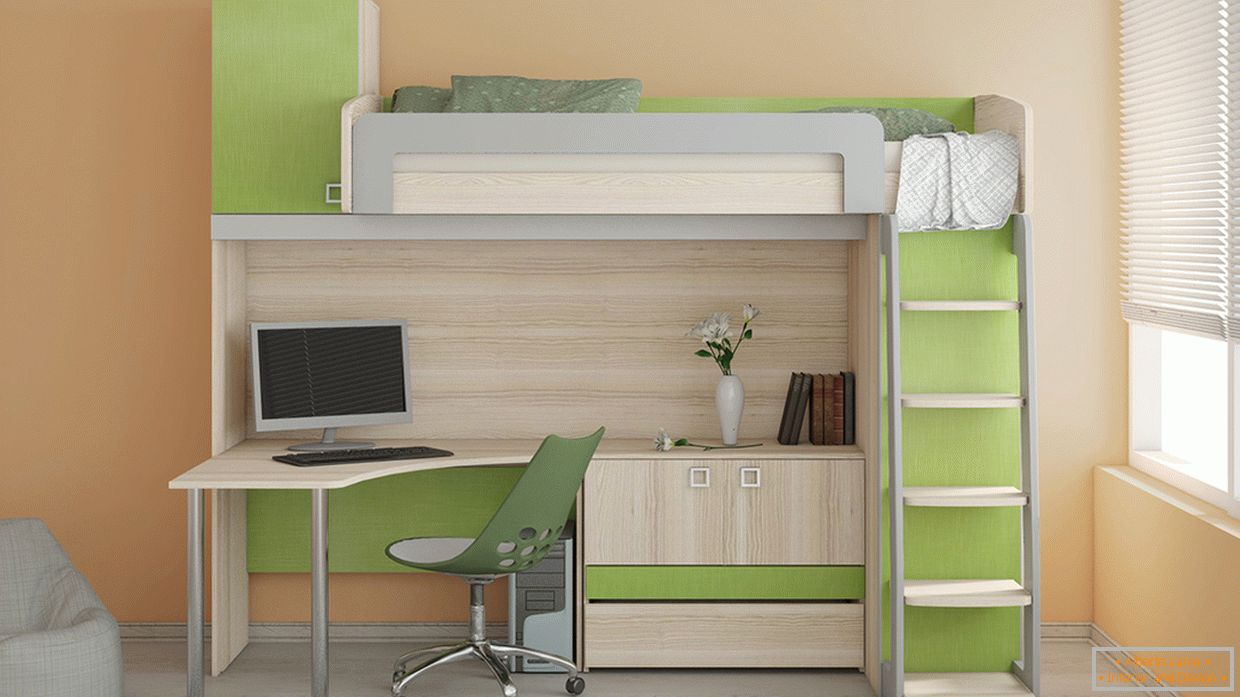 Bunk bed with an office in the nursery