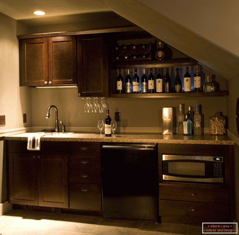 Stylish modern interior of a mini-kitchen in a dark color