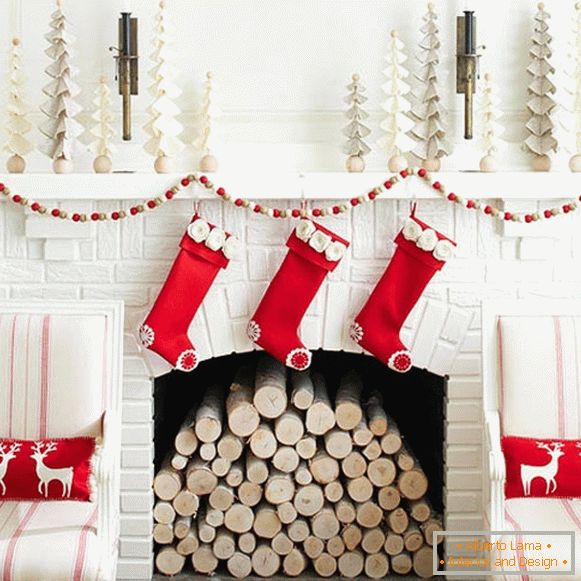 Bright red socks above the fireplace