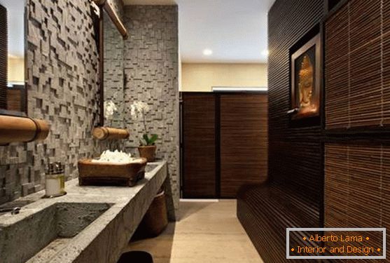 Bathroom with Asian motifs and natural textures