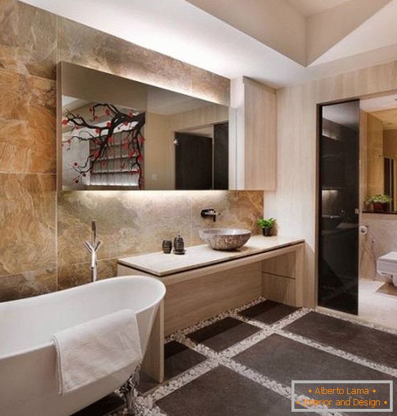 Minimalist design of a bathroom in Asian style