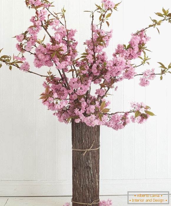 Original vase with cherry branches