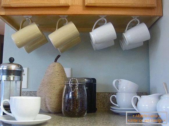 Hooks for cups under mezzanine