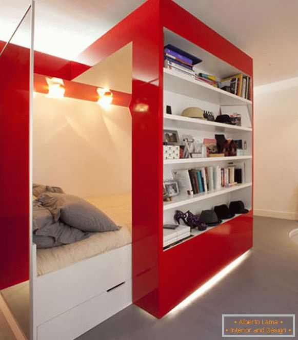 Design apartments in white, red and gray colors