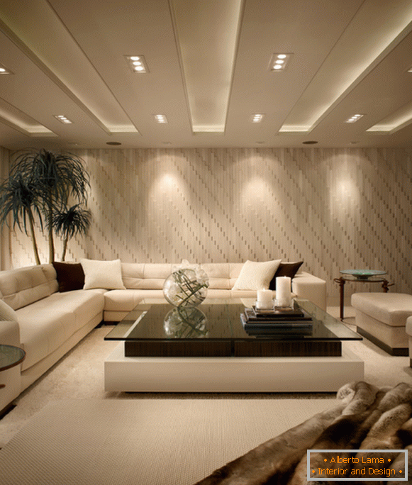 Stylish ceiling design in the living room
