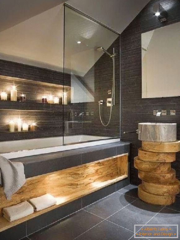 Bathroom with built-in lights and candles
