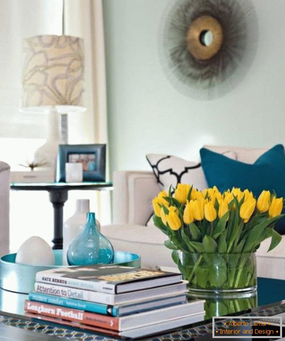 Yellow tulips in the interior