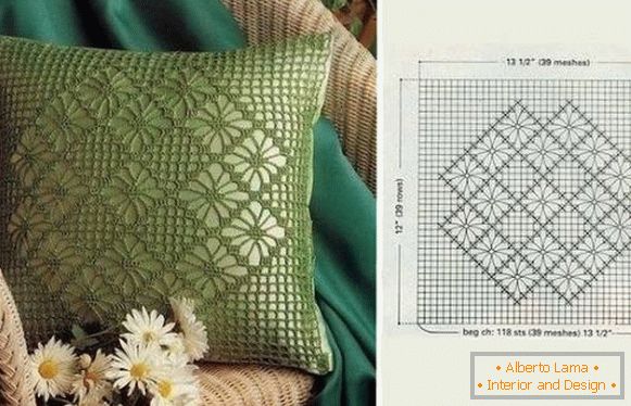 Beautiful crocheted cushions on the crocheted sofa