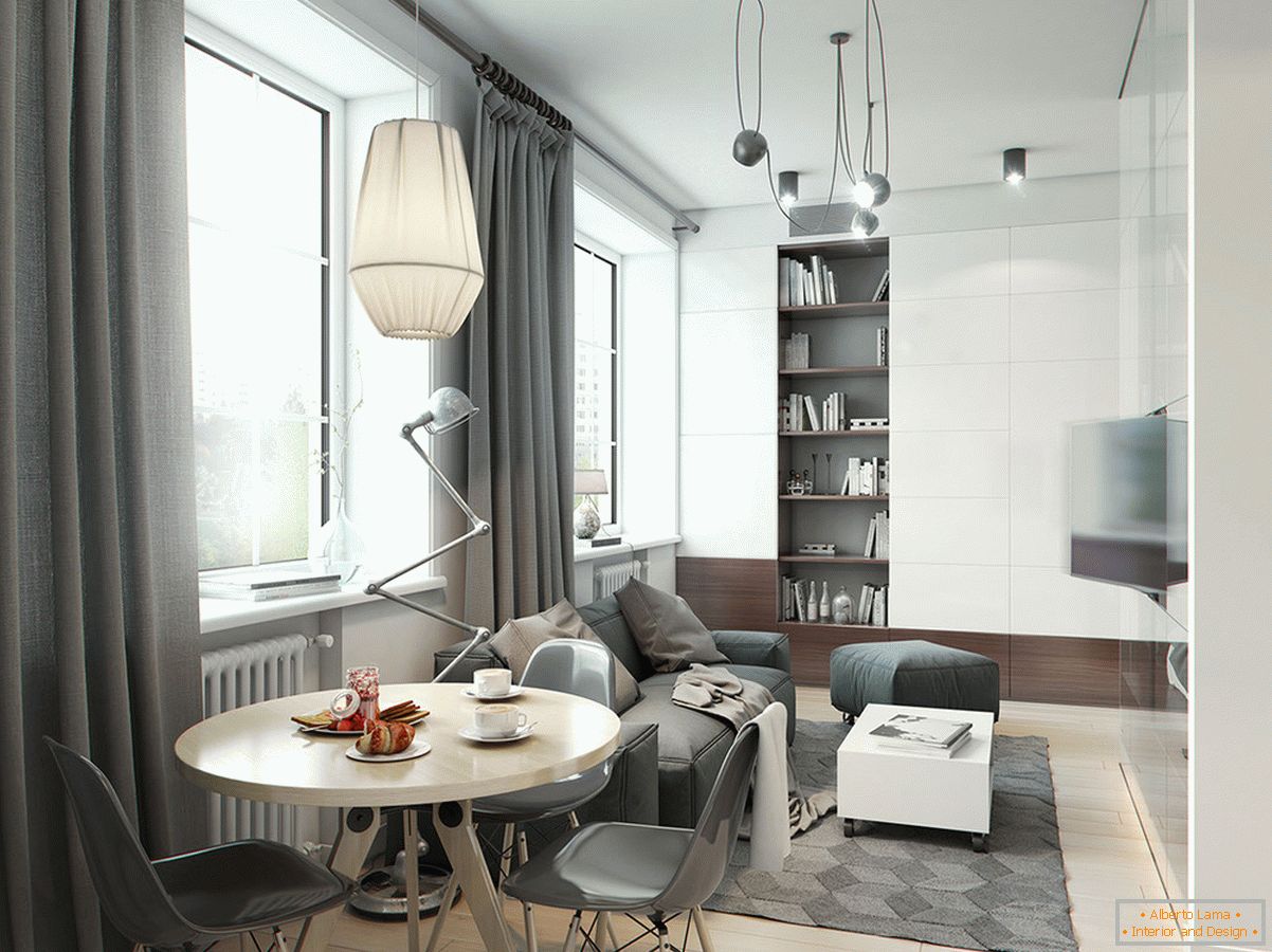 Interior of the living room in gray tones