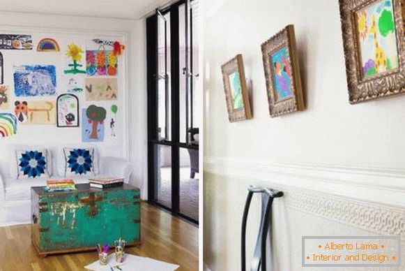 How to decorate the walls with children's drawings