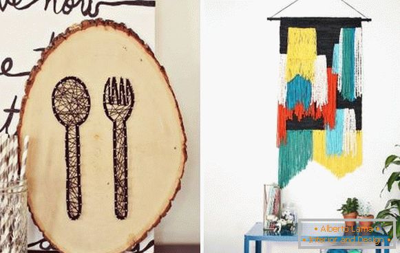What can be hung on the wall - 40 ideas, decor of threads and more