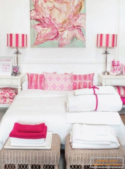 White bedroom with pink accents