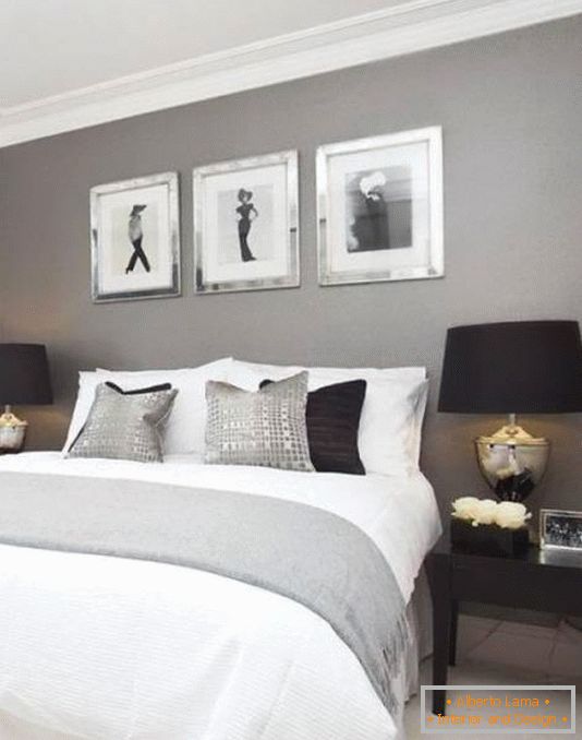 Bedroom design in gray and black tones