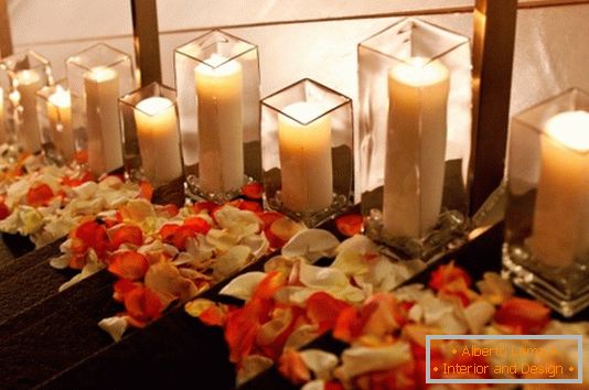 House decoration with flowers and candles for Valentine's Day