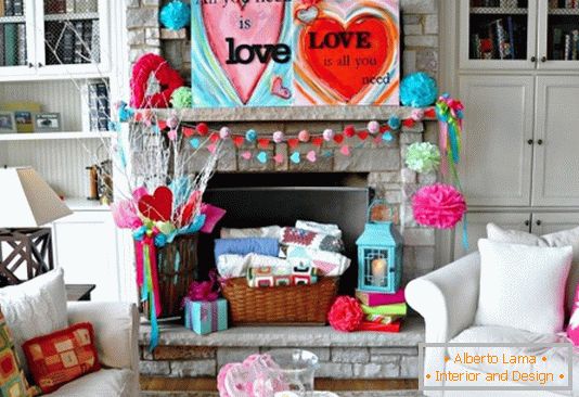 Bright decoration of the house for Valentine's Day