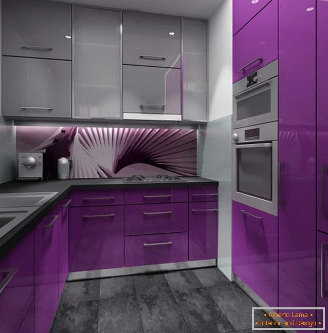 Exquisite design of a small purple kitchen