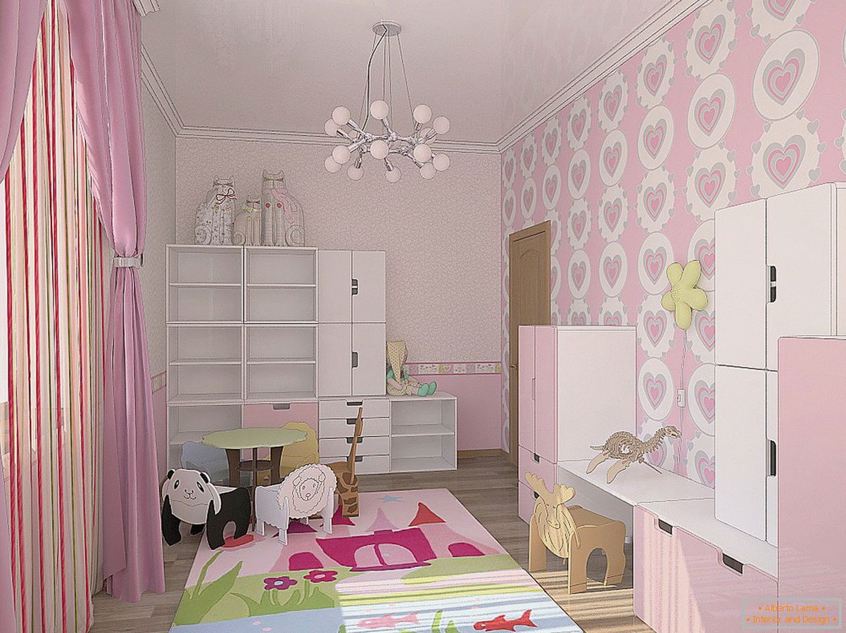 Gently pink shades in the design of the nursery for the little princess
