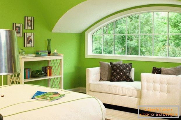 Interior of room in light green color