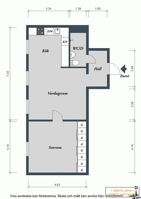 The plan of a small apartment in Sweden