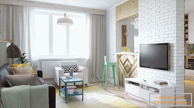 Bright design apartment of 45 square meters