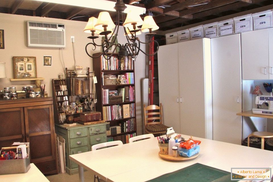 Dining room and workshop in the garage