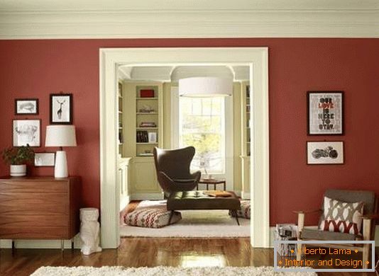 Marsala and white in the design of the living room