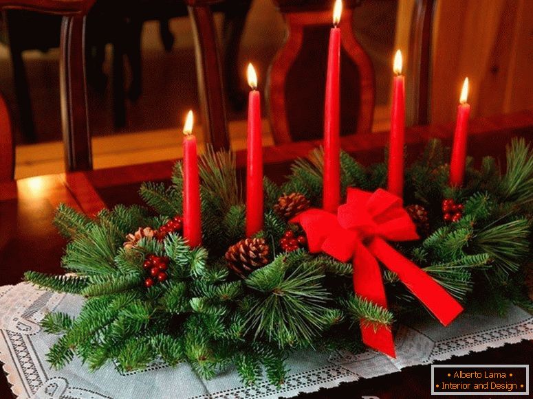 Composition of spruce branches and candles