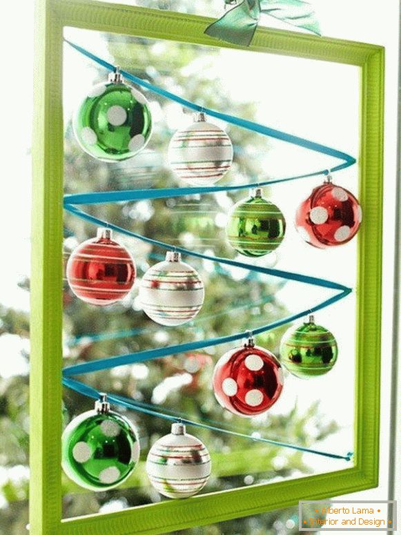 Glass balls in a frame on the window