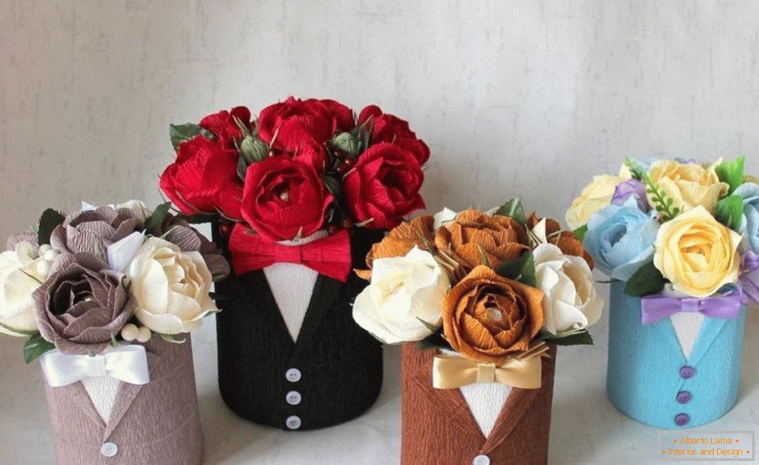 Bouquets in suits in suite design