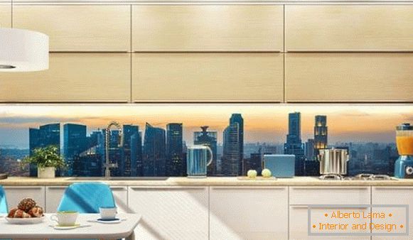 Combination of photo wallpapers with furniture and decor in the kitchen