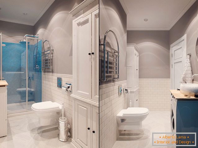 Interior of a small bathroom combined with a toilet