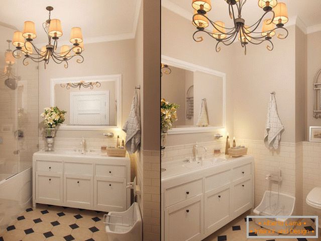 Interior of a small bathroom combined with a toilet