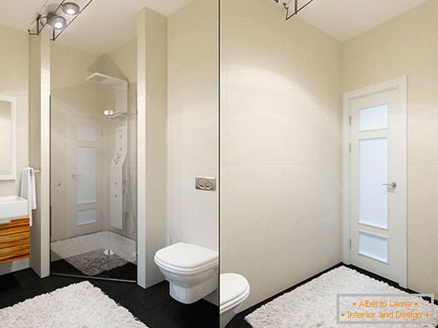 Interior of a small bathroom combined with a toilet