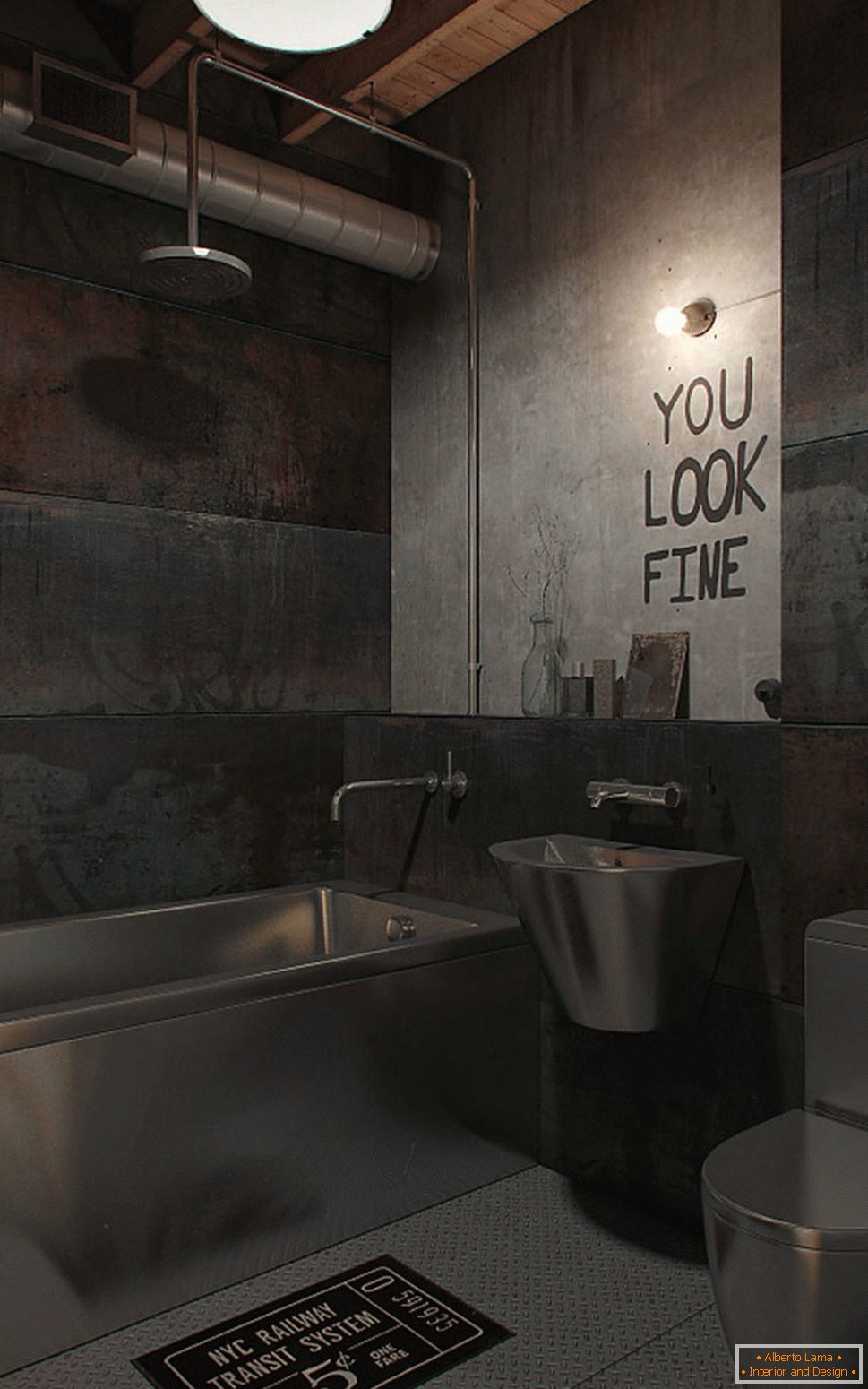 Interior of a small bathroom combined with a toilet