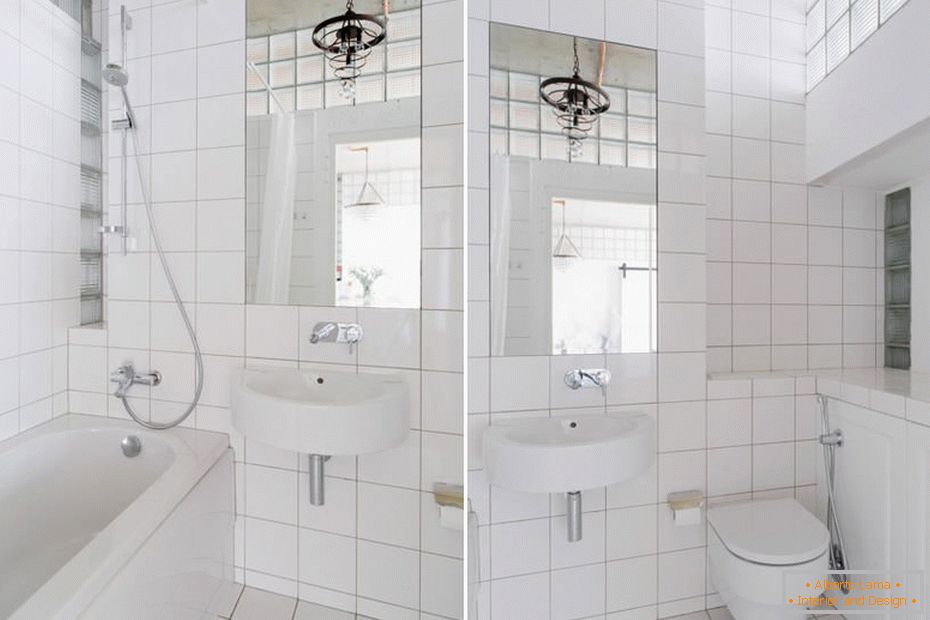 Interior of a small bathroom combined with a toilet