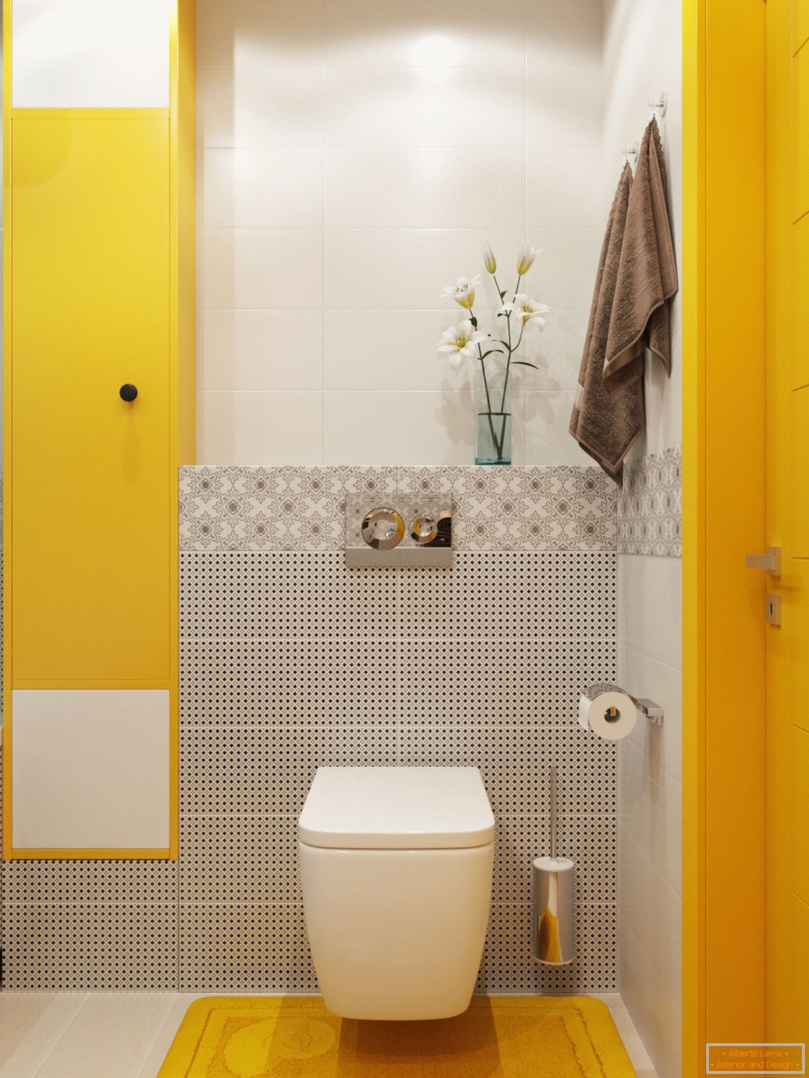 Interior of a small bathroom combined with a toilet