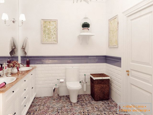 Interior of a small bathroom combined with a toilet