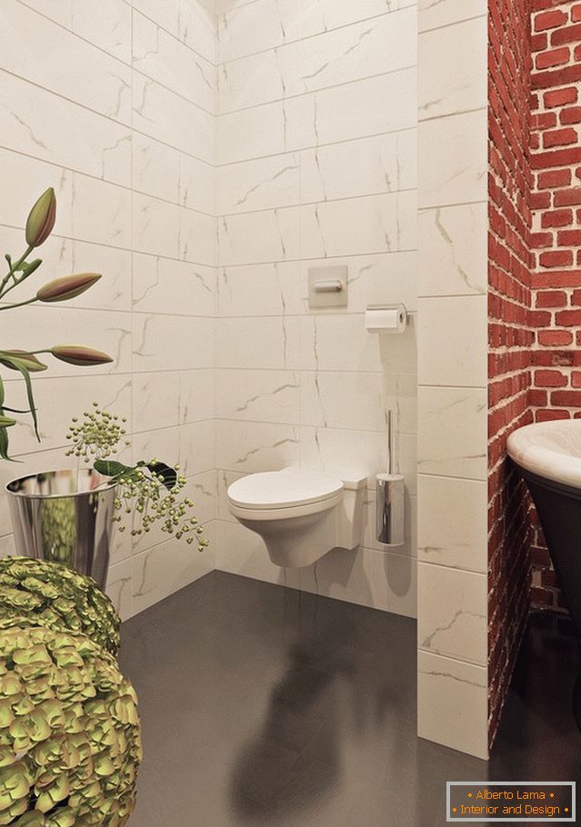 Interior of a small bathroom combined with a toilet