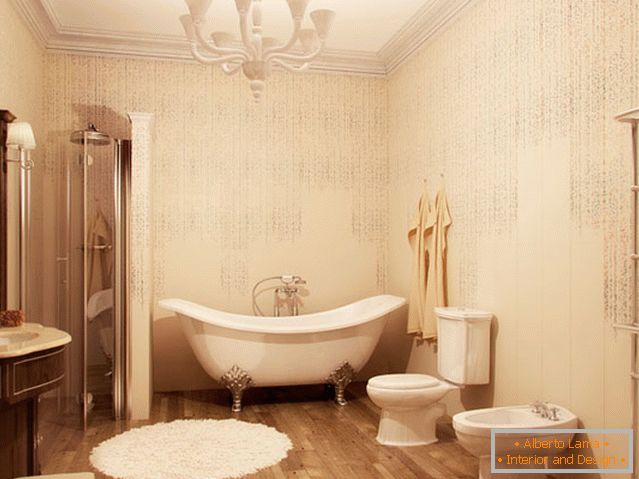 Interior of a small bathroom combined with a toilet