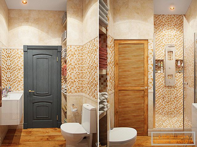 Interior of a small bathroom combined with a toilet