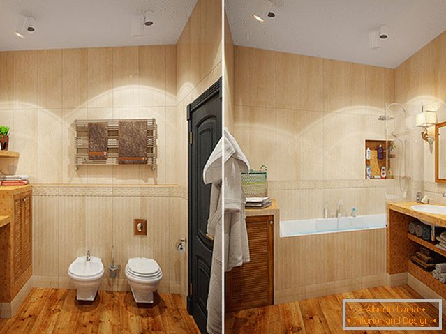 Interior of a small bathroom combined with a toilet