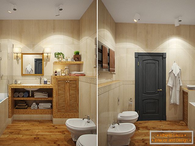 Interior of a small bathroom combined with a toilet