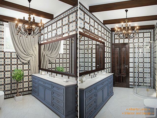 Interior of a small bathroom combined with a toilet